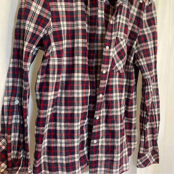 TOMMY HILFIGER Women’s Red Navy Plaid Button Down Long Sleeve Shirt Size Small - Picture 5 of 13